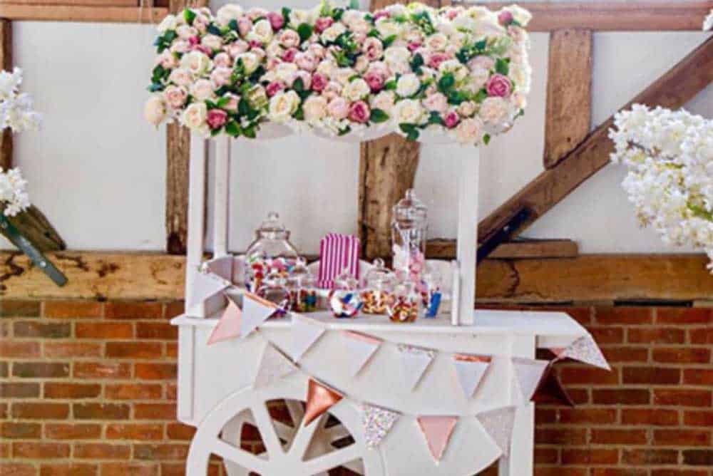 flower wall roof candy cart hire