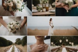 A collage of wedding photos with brides and bridesmaids.