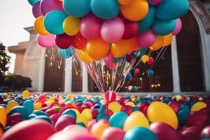 Colorful balloons floating in the air.