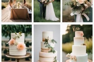 A collage of pictures of wedding cakes and flowers.