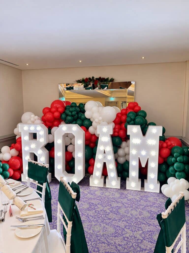 Light up letter hire with balloon wall